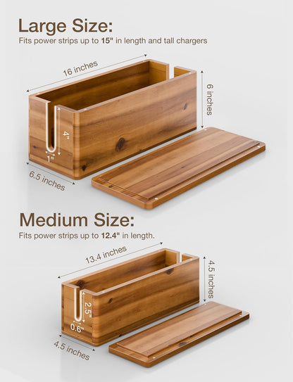 TIDITA 16" L Wooden Large Cable Management Box Round Edge (Walnut Color)