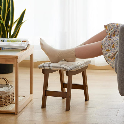 Foot Stool Ottoman Foot Rest Under Desk,Small Stool for Living Room, Bedroom and Kitchen (Brown Legs - Beige Stool Surface)