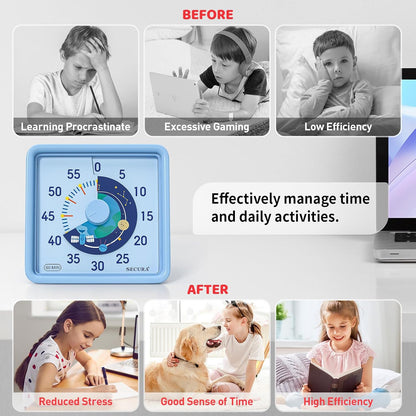 Secura 60-Minute Visual Timer for Kids, Time Clocks, Countdown Timer for Office Kitchen, Classroom Timer for Kids, Silent Time Management Tool (Navy Blue & Navy Blue)