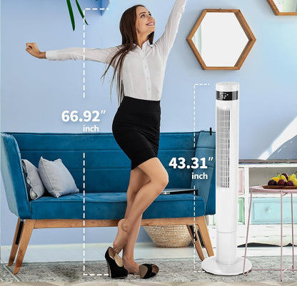 Antarctic Star Tower Fan 85°Oscillating Fan Quiet Cooling 12H Timer Remote Control Bladeless Electric 3 Speeds Wind 3 Modes, 42INCH, PINK