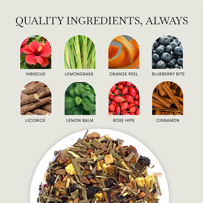 Luxmi Estates Blueberry Super Herbal Tea, 25 Tea Bags (50g, 1.76oz) | Caffeine-Free Fruit Herbal Infusion with Real Blueberry Bits, Hibiscus, Rosehips, Lemongrass, Orange Peel, Licorice, Lemon Balm & Cinnamon