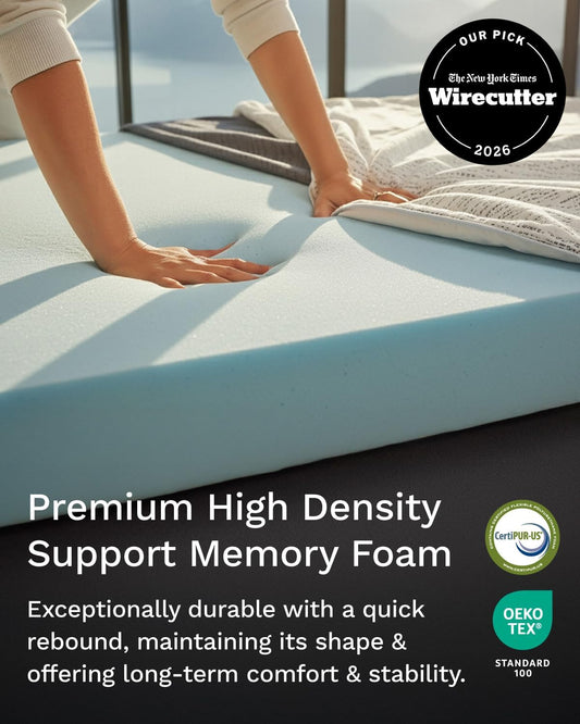 ViscoSoft 3 Inch Memory Foam Mattress Topper Twin XL - Select High Density Ventilated Extra Long Mattress Pad - Premium Removable Rayon Cover