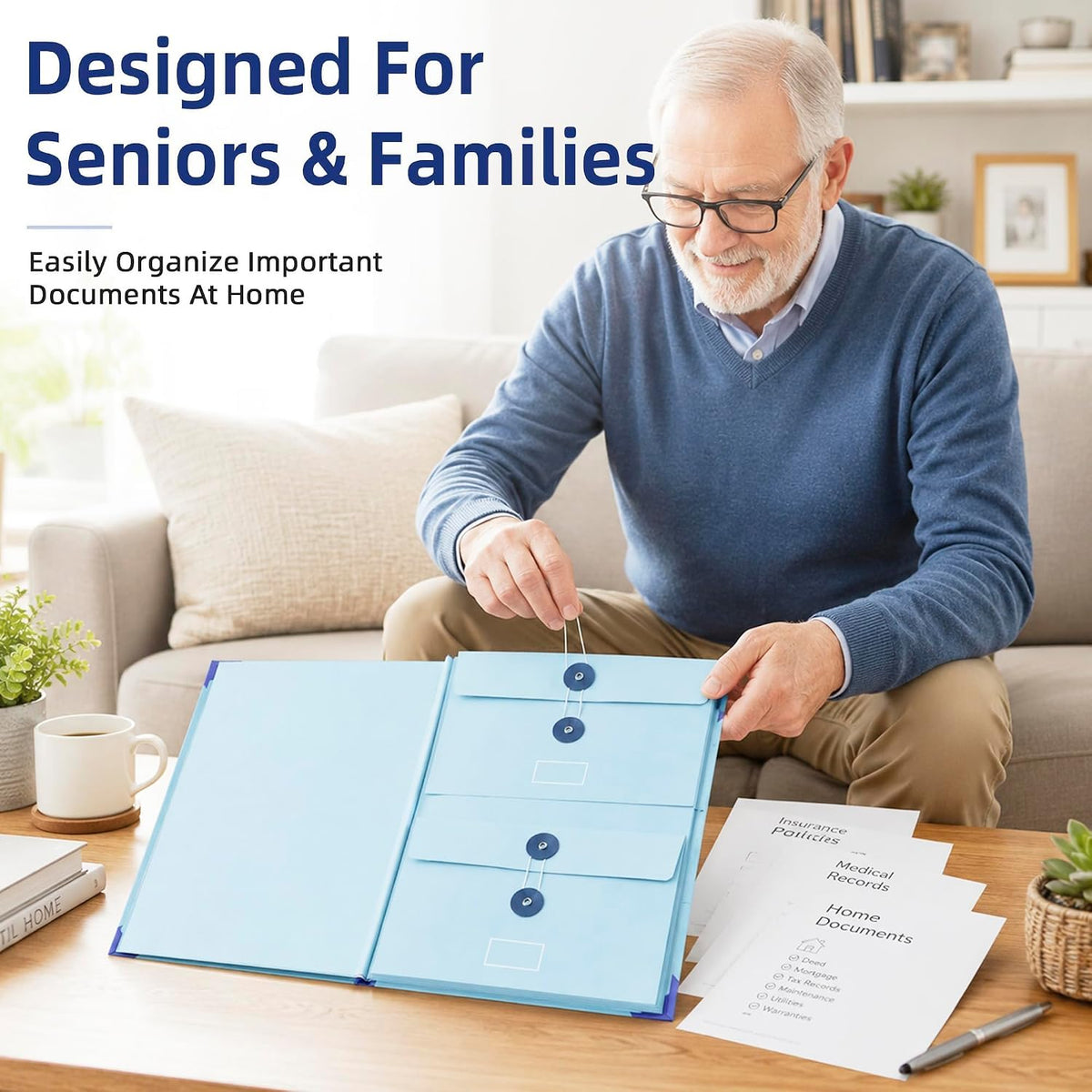Estate Planning Binder, Document Organizer, Emergency Records File (Blue)