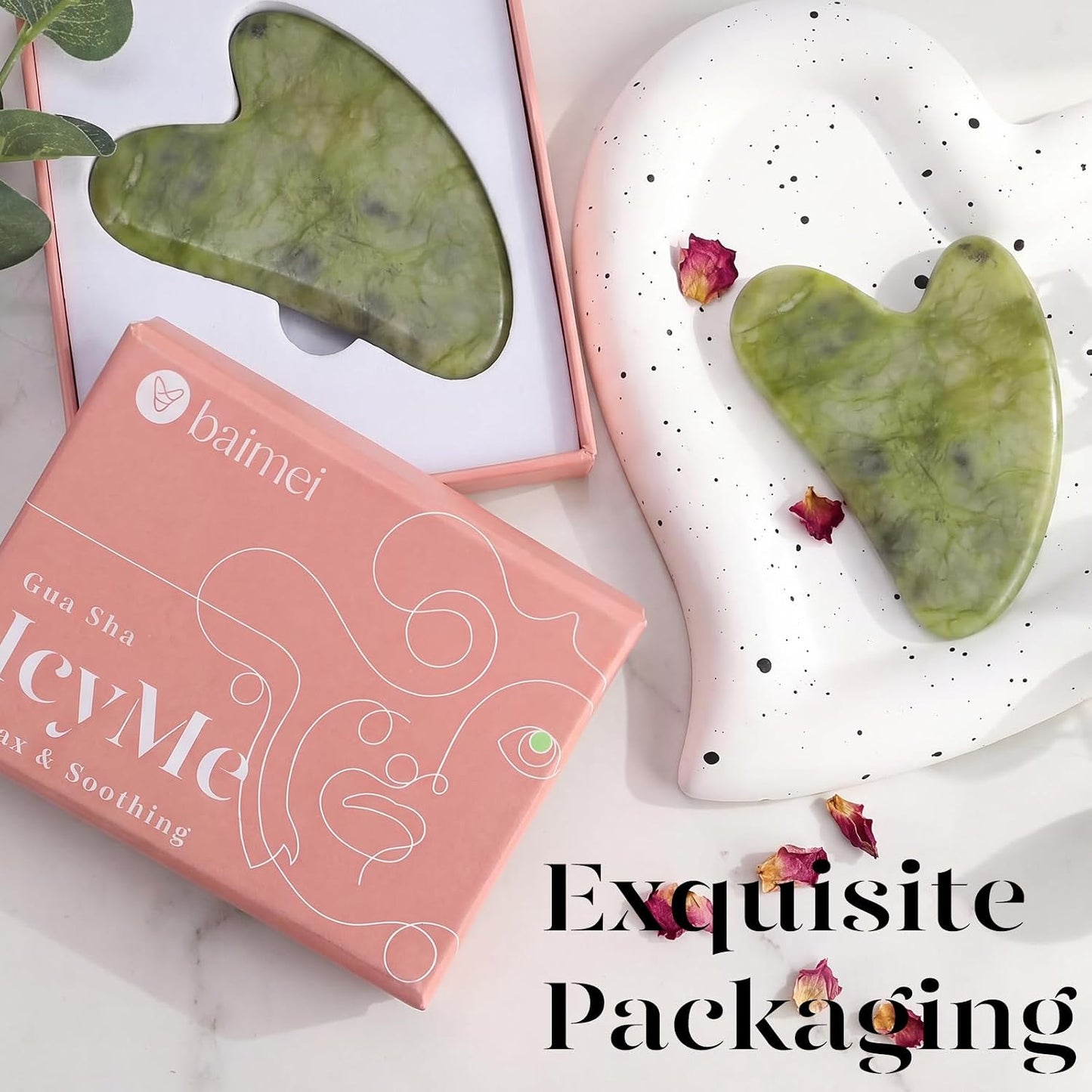 BAIMEI IcyMe Natural Rose Quartz Gua Sha Facial Sculpt Massage Tool-Pink