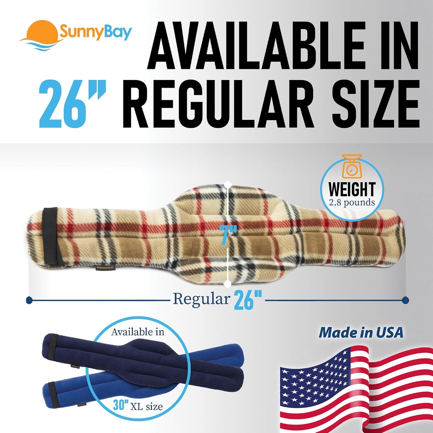 SunnyBay Microwave Heating Pad, Microwavable Heated Neck and Shoulder Wrap, Hands-Free Weighted Moist Hot or Cool Pack, Soft Fleece Cover and Flaxseed Filling, 26 Inch Length, Made in USA, Navy