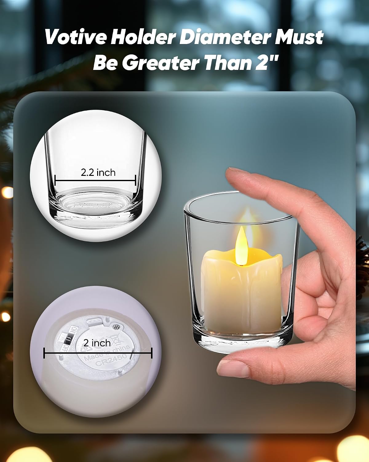 Homemory Flameless Votive Candles with Timer, 2" x 2" Real Wax, 400+Hour Realistic Black Wick Battery Operated Candles, Set of 6 for Wedding, Party and Holiday Decoration (Battery Included)