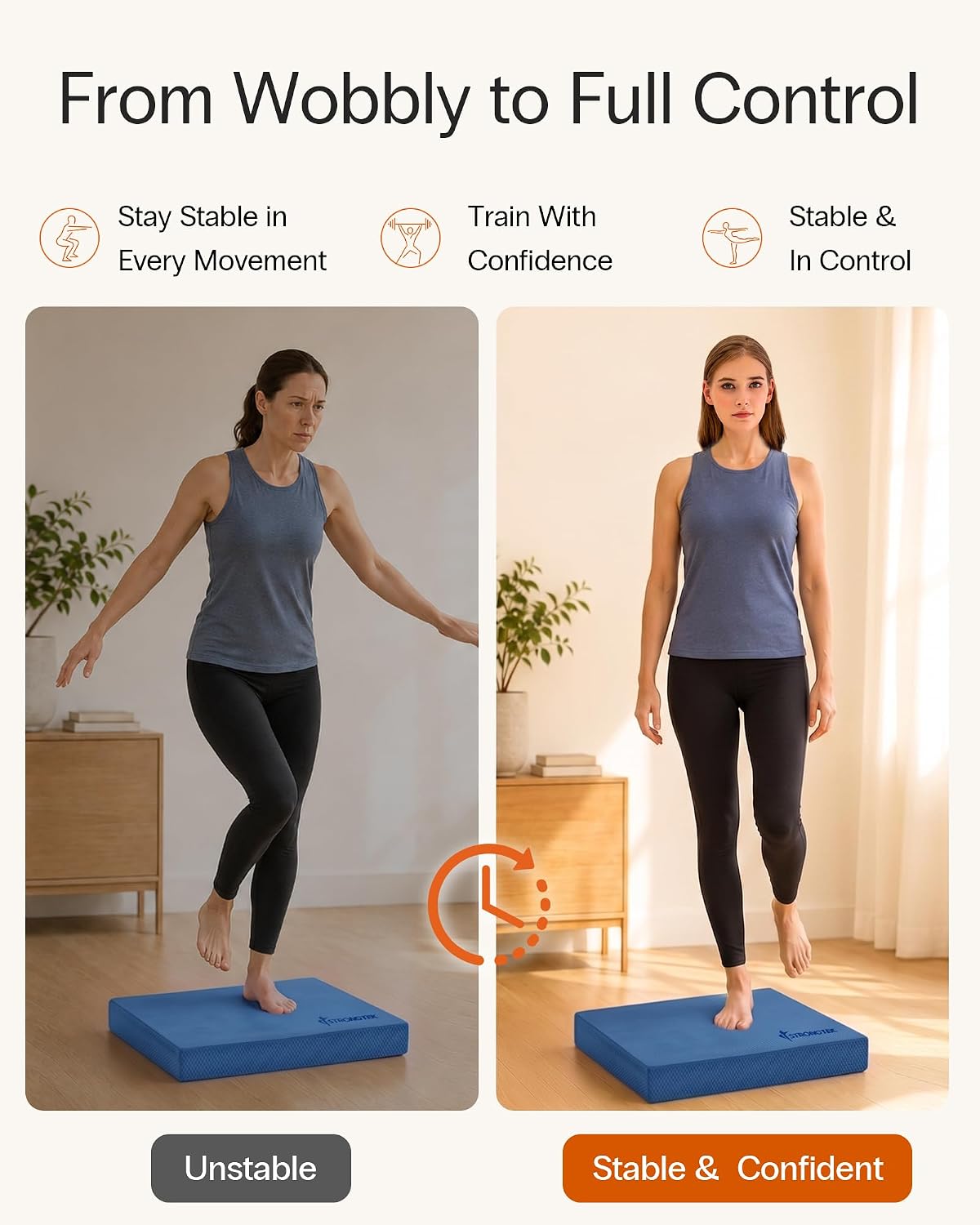 StrongTek Extra Wide Foam Balance Pad for Physical Therapy, 19" X 15.8" X 2.4", High-Density TPE Foam Pad for Exercise, Enhanced Stability, Core Strength, Non-Slip & Water-Resistant, for Fitness, Yoga