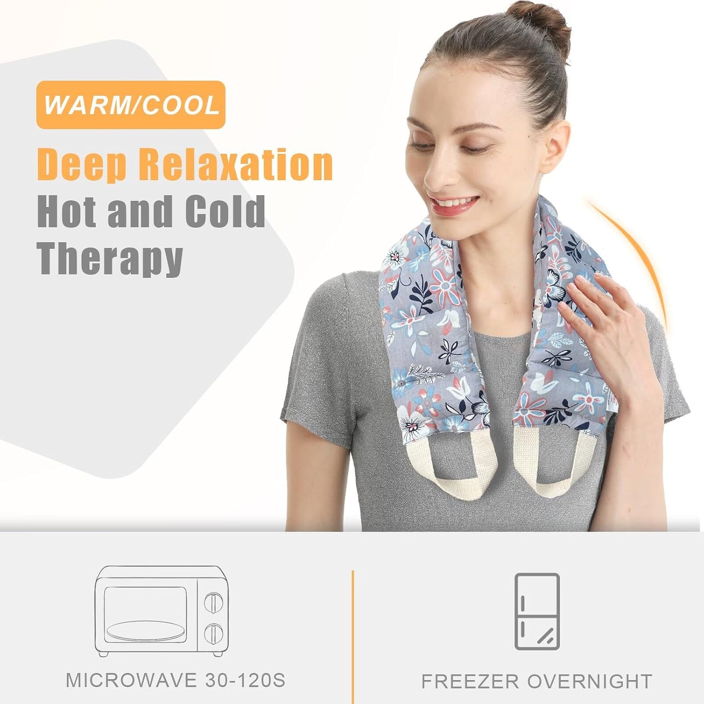 UNCN Long Wide Heating Pad for Neck and Shoulders Back 33x5.9 Microwavable Large Moist Heat Pack Warm Hot Compress Neck Wrap Weighted Bag Massage Reusable Herbal Nature Calming Portable 1.95Pounds