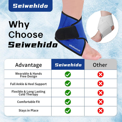 Ankle Ice Pack Wrap for Heel Swelling Pain Relief Reusable Gel Hot Cold Compress for Achilles Tendonitis Plantar Fasciitis, Post-Surgery, Sports Injury(1pcs,Blue)