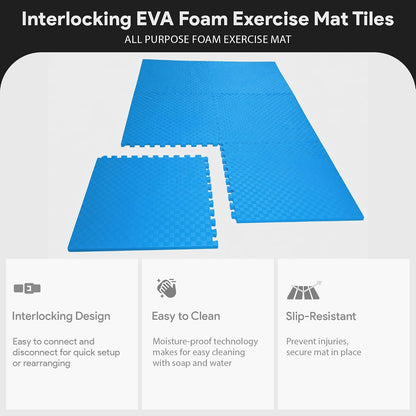 BalanceFrom Puzzle Exercise Mat 1/2" Thick, EVA Interlocking Foam Floor | Tiles for Home Gym, Mat for Home Workout Equipment, Floor Padding for Kids, Black, 24 in x 24 in x 1/2 in, 144 Sq Ft-36 Tiles