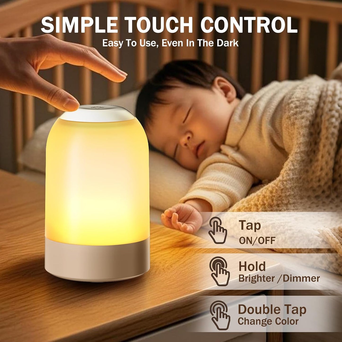 G Keni Nursery Night Light for Baby, Portable LED Touch Night Lamp for Kids and Adult, Breastfeeding, Sleep Aid, USB Rechargeable Nursing Lamp, Bedside Dimmable Warm Night Light, Soft Eye Caring