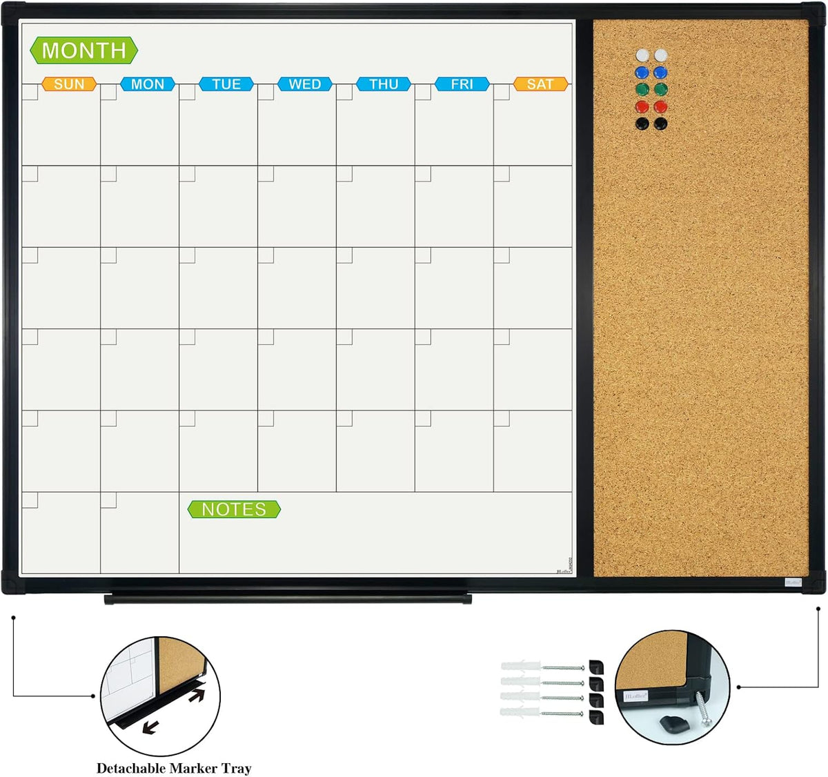 JILoffice Magnetic Dry Erase Calendar Whiteboard, 24" x 18" Monthly Board