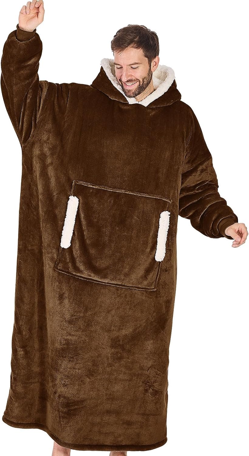 yescool Wearable Blanket Hoodie, Flannel Sherpa Fleece Blanket Sweatshirt for Adults Women Men,One Size Fits All - Colors B