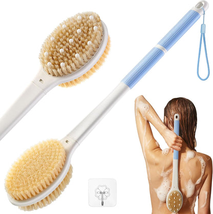 Dry Brushing Body Brush for Massage - Natural Boar Bristle Exfoliating Brush with Massage Nodes for Lymphatic Drainage, Cellulite, Blood Circulation Improving Skin Health for Women Men Elderly(Grey)