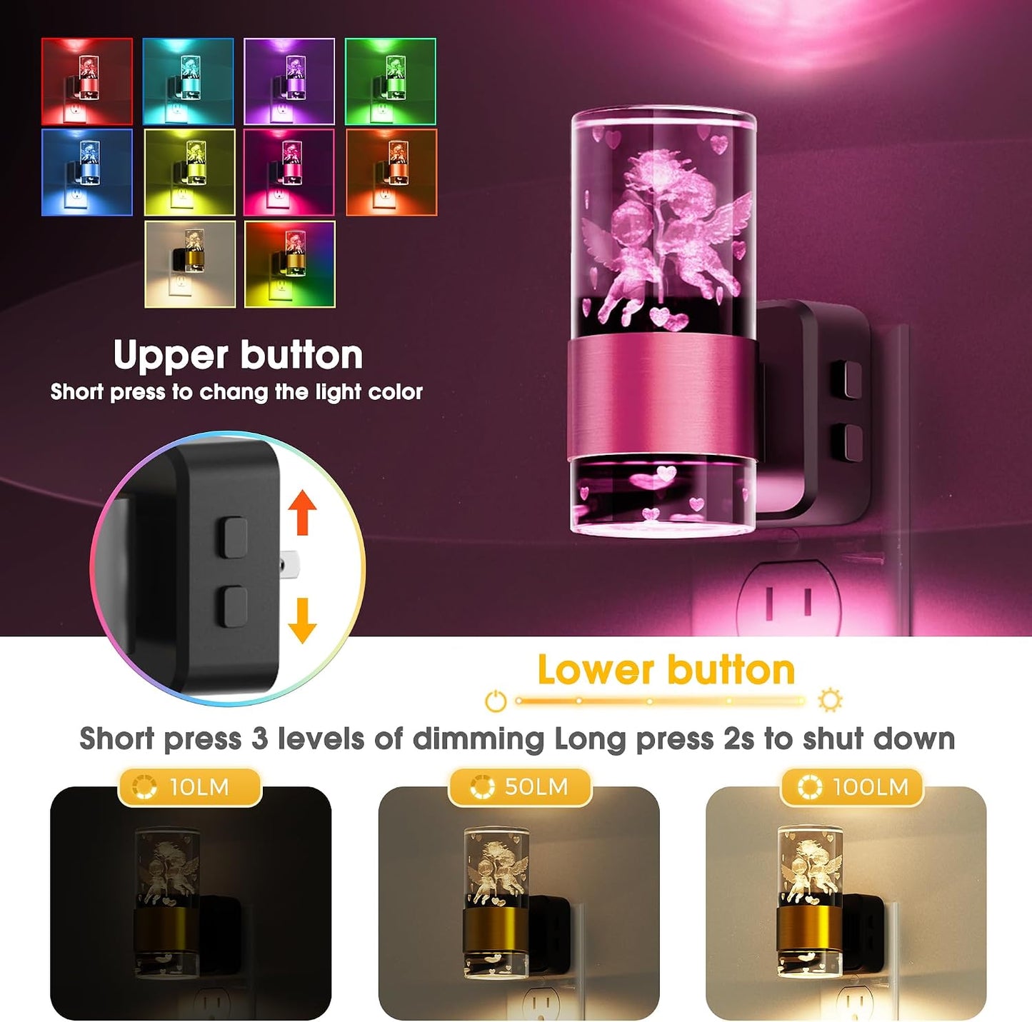 L LOHAS LED Night Light, Dimmable Night Lights Plug into Wall, Automatic Night Lights Plug in with Auto Light Sensor,Adjustable Brightness Amber LED Night Light, for Bedroom Hallway Home Decor