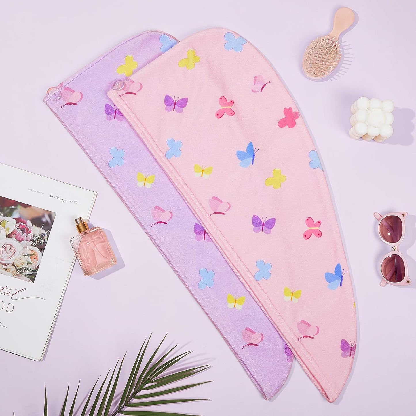 Unicorn Castle Microfiber Hair Towel for Kids 2Pack Hair Wrap Towels Absorbent Hair Drying Towel Wrap Hair Turbans for Curly Thick Hair, Pink White Strawberry