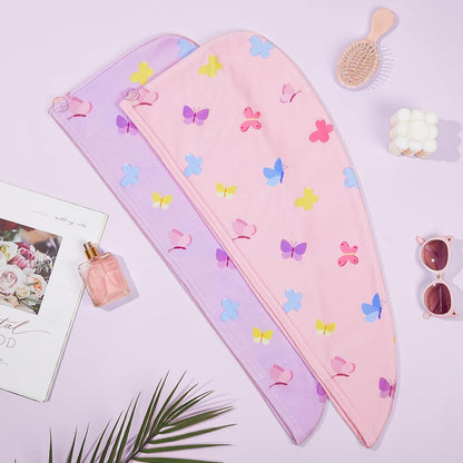 Unicorn Castle Microfiber Hair Towel for Kids 2Pack Hair Wrap Towels Absorbent Hair Drying Towel Wrap Hair Turbans for Curly Thick Hair, Pink White Strawberry