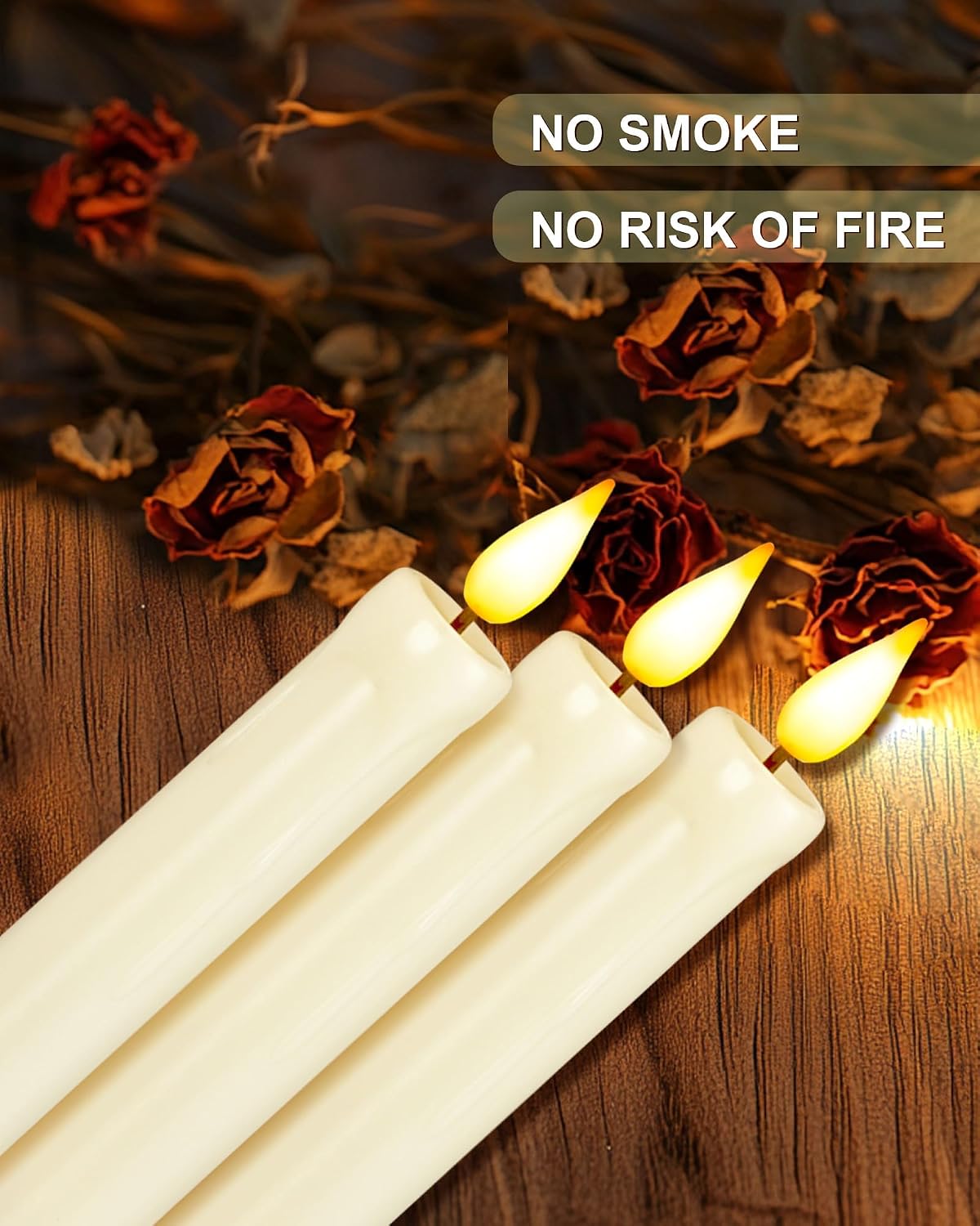 Homemory 6 Pack Flameless Taper Candles, No Remote, Realistic Flickering Battery Operated Candlesticks, Ivory LED Plastic Candle Safe for Weddings, Table Decor, Christmas, and Halloween
