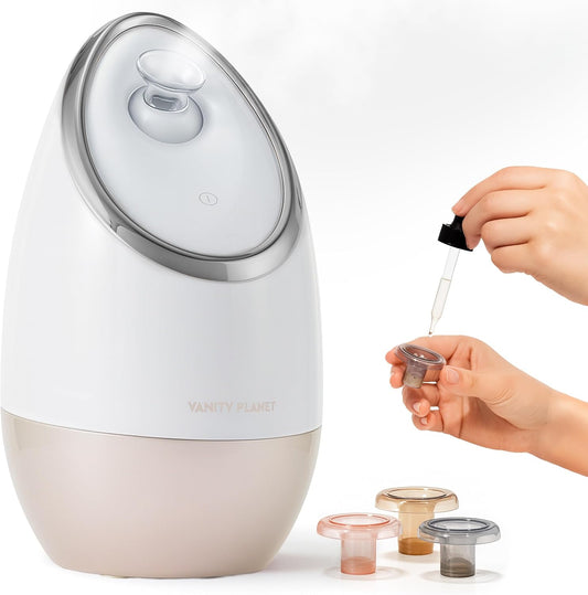 Vanity Planet Aira Ionic Facial Steamer (Rose Gold) - Pore Cleaner that Detoxifies, Cleanses and Moisturizes - Adjustable Nozzle, Water Tank with 3 Essential Oil Baskets