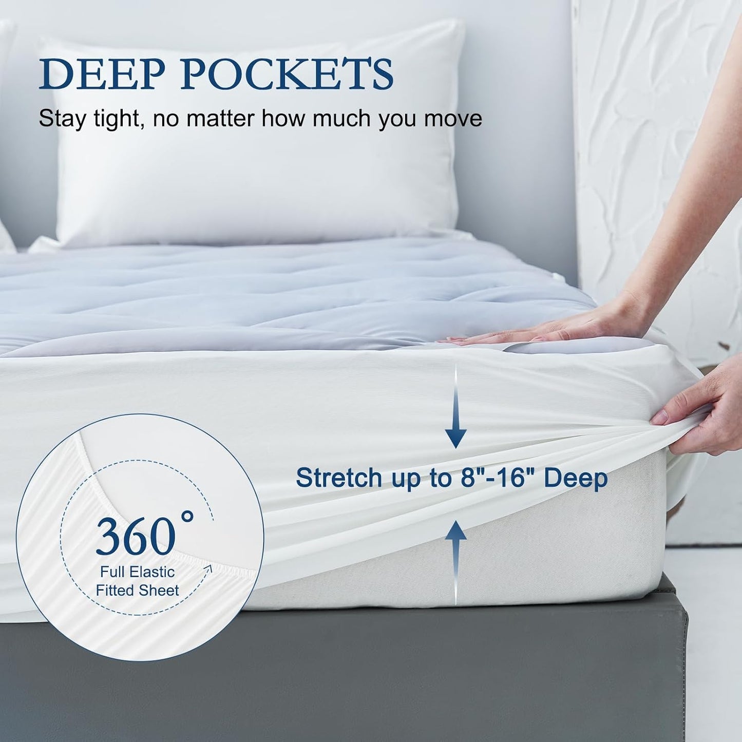 YOUR MOON Queen Size Cooling Mattress Pad, Cool Mattress Topper for Hot Sleepers, Soft Breathable Noiseless Pillow Top Cover, Quilted Fitted Bed Pad for 8''-16'' Deep Pocket, 500GSM (Gray)