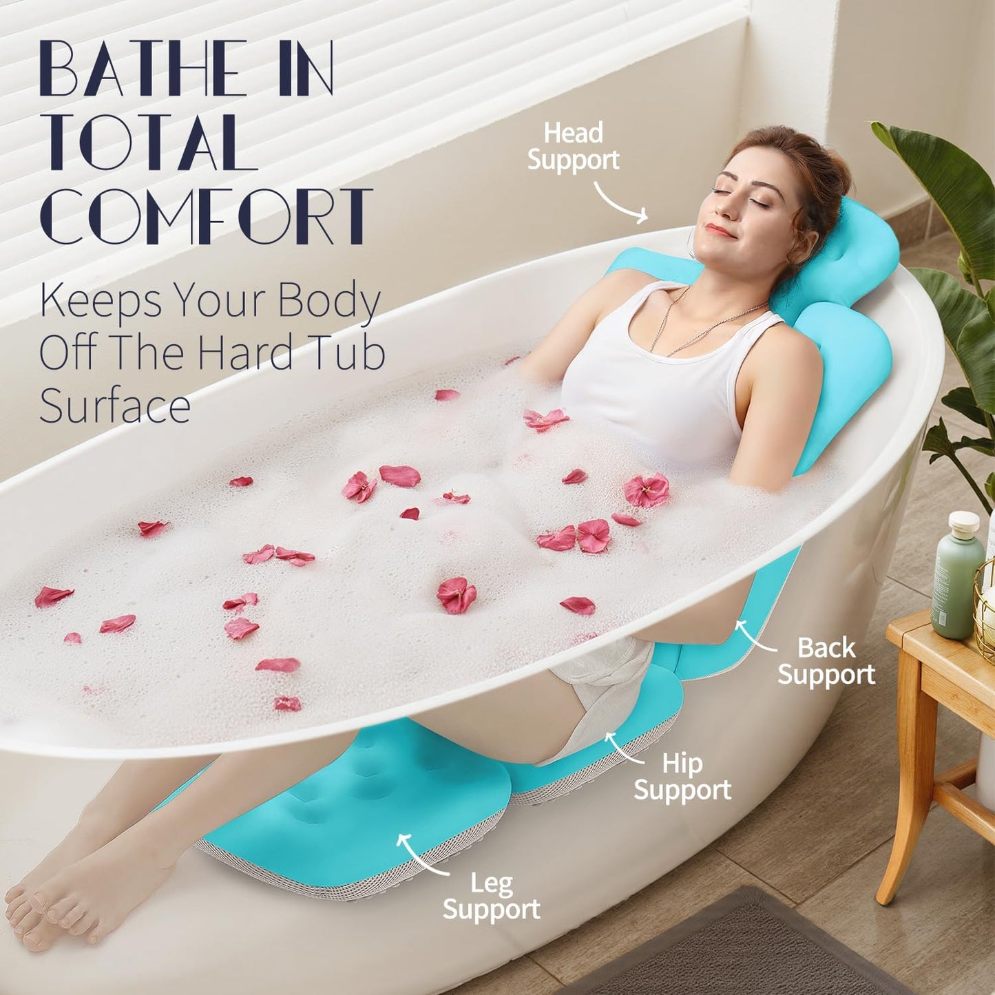 Full Body Bath Pillow for Bathtub, Thick Bathtub Cushion, Luxury Tub Pillow for Bath for Headrest Neck and Back Support White 51" x 16"