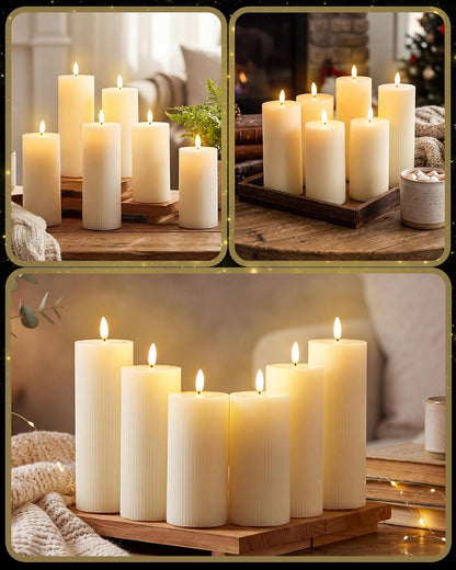 VIHOSE 12 Pack White Flameless Candles Set with Remote and Timer Flickering Flameless Battery Candles Flat Top LED Pillar for Wedding Outdoor Home Festival Decoration(D 3'' H 4'' 5'' 6'')