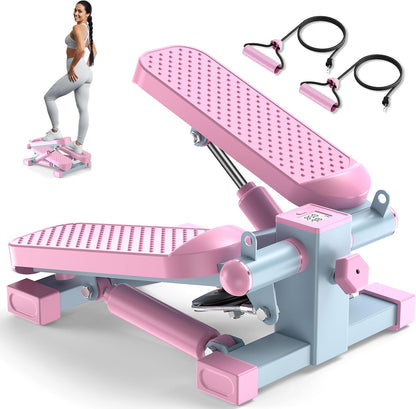 Mini Steppers for Exercise At-Home, Step Fitness Machines with Resistance Bands and LCD Monitor, Mini Stair Stepper with 220 LBS Loading Capacity for Daily Workout