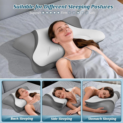 Cervical Neck Pillow for Pain Relief, Bed Pillows for Sleeping, Ergonomic Cooling Pillow, Orthopedic Contour Pillow for Side Back Stomach Sleepers,Neck Support Memory Foam Pillows with Pillow Covers