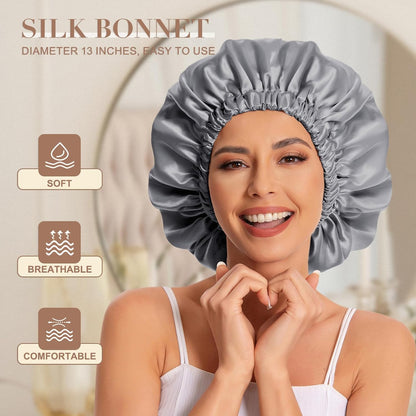 Satin Bonnet Silk Bonnet Hair Bonnet for Sleeping-Slouchy Beanie Hat Satin Sleep Cap for Women's Natural & Curly Hair(Blue Zircon)