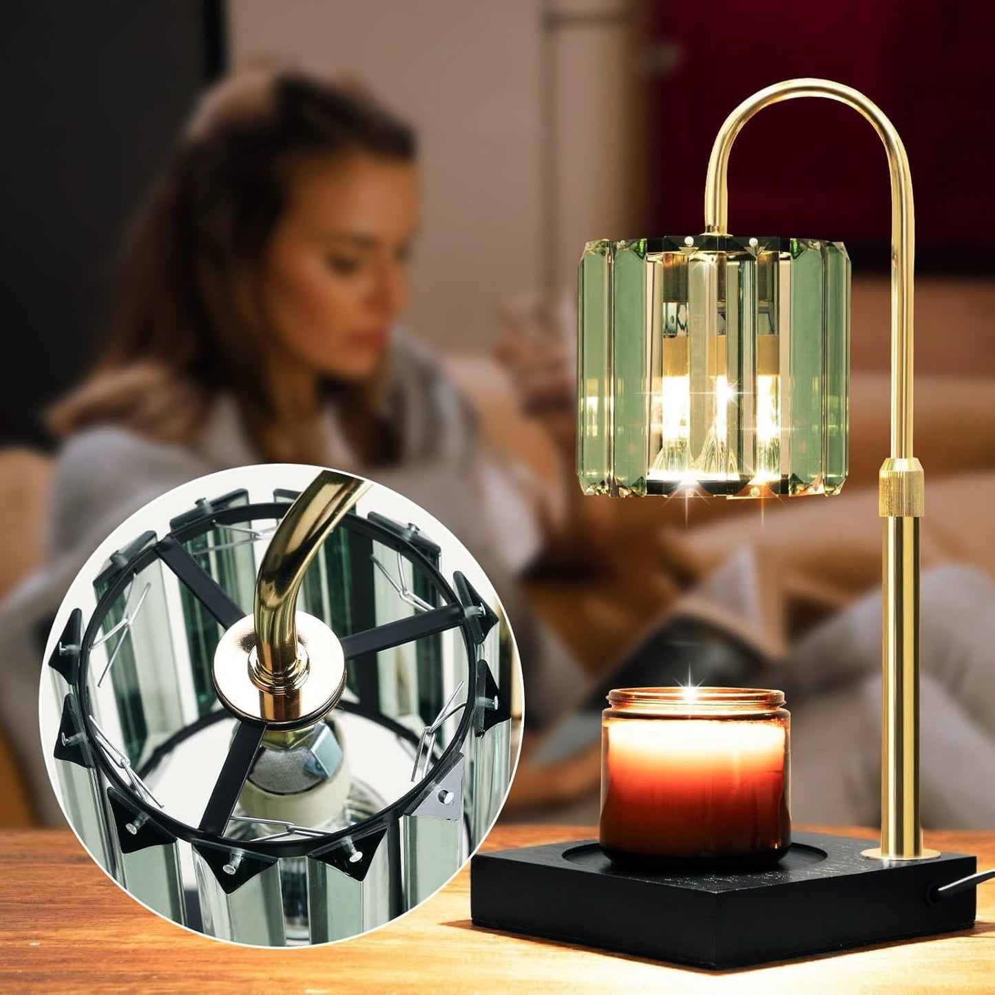 Yuichoy Candle Warmer Lamp with Timer, Dimmable Electric Candle Wamer Adjustable Height, Gifts for Women Mom, Glass Modern Candles Melter Lamp, Black
