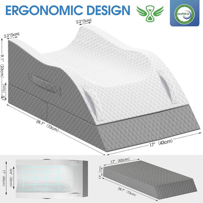 TranquilRelax Elevation Pillows for Leg After Surgery, Memory Foam Adjustable Wedge Pillow for Injury or Rest, Ankle Pillow for Sleeping Blood Circulation, Grey/Single Leg
