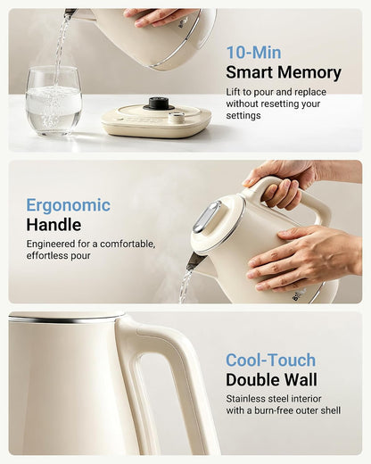 Bear Electric Kettle, 1.5L 304 Stainless Steel Water Boiler, 1500W Fast Boiling Tea Kettle with Double Wall Cool Touch, Auto Shut-Off & Boil-Dry Protection, BPA-Free, Cream