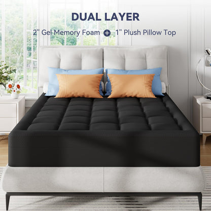 ELEMUSE Twin XL Dorm Dual Layer 3 Inch Memory Foam Mattress Topper for College, Dorm Room Essentials, 2 Inch Cooling Gel Foam and 1 Inch Soft Pillow Top Bed Pad,Back to School Comfortable Support
