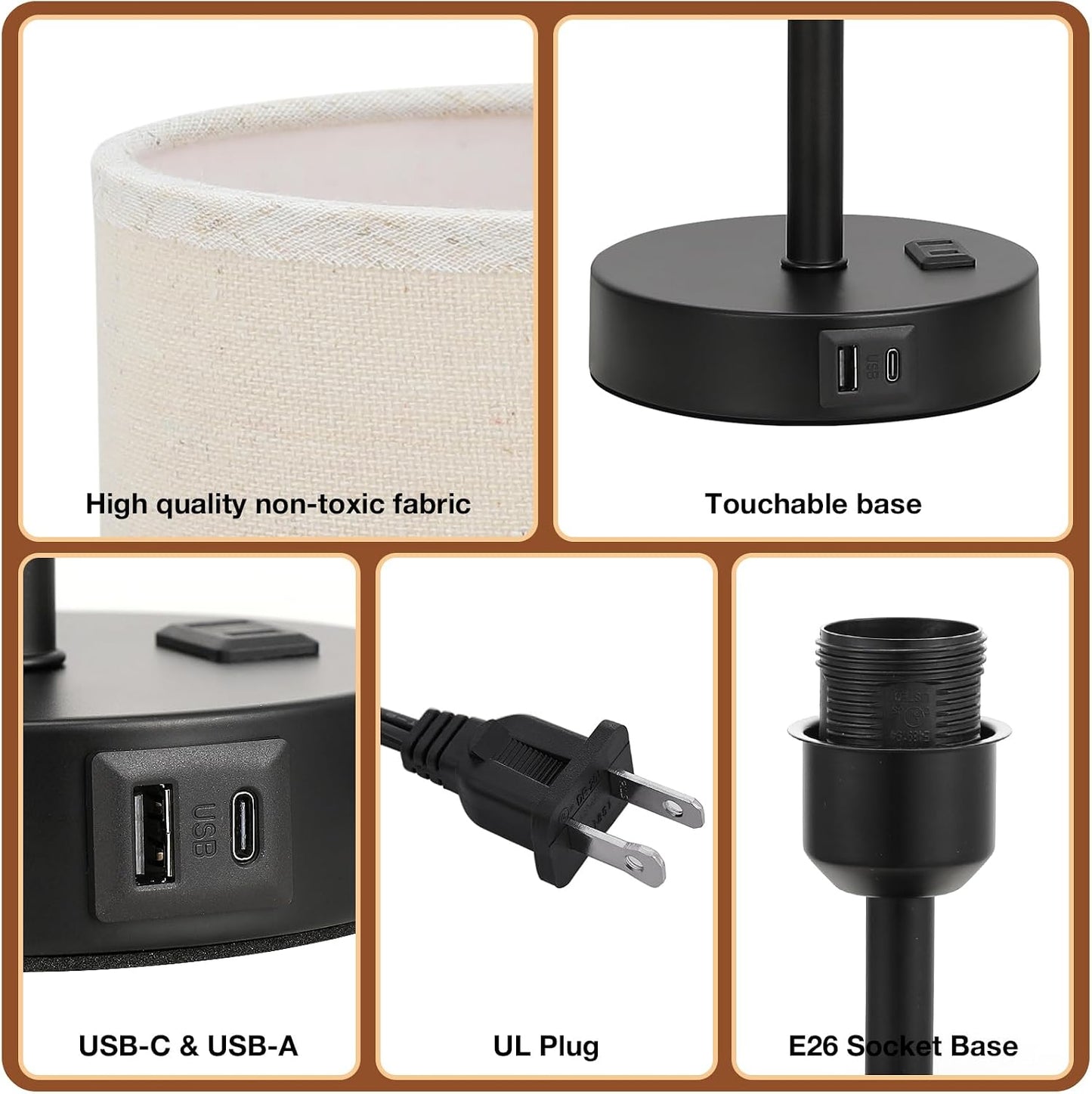 Dicoool Touch Bedside Table Lamp with USB - 3 Way Dimmable Wood Lamp for Bedroom Nightstand, Desk Lamp with Charging Station for Dorm, Living Room, Office, Kids Room, Small, 14in