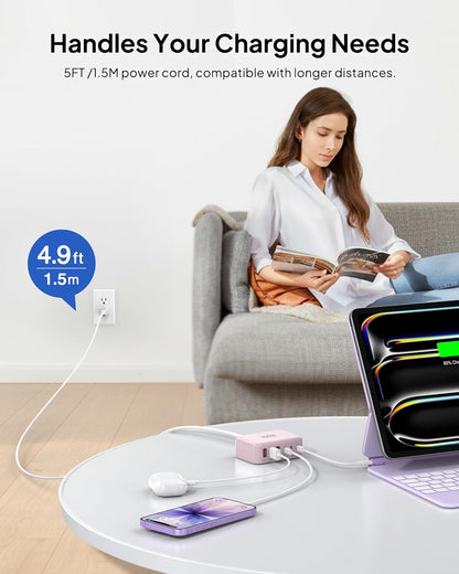 USB Fast Charger Block 50% Smaller 100W Max 6-Port GaN USB Charging Station