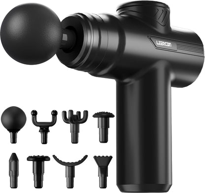 LEERCON Massage Gun Deep Tissue, Mini Muscle Massager Gun for Pain Relief | Electric Back Massager for Athletes with 8 Massage Heads and 6 Speeds 1800mAh Portable Gift for Men Women Dad Mom