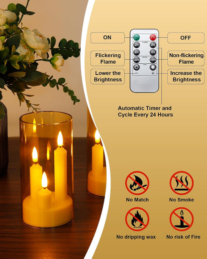 Waterproof Flameless Candles, 12 PC Battery Operated LED Pillar Candles with 2 Remote Controls & Timer, Flickering Indoor Outdoor Candles for Wedding, Patio, Easter, Bathroom, Home Decor, 4''5''6''