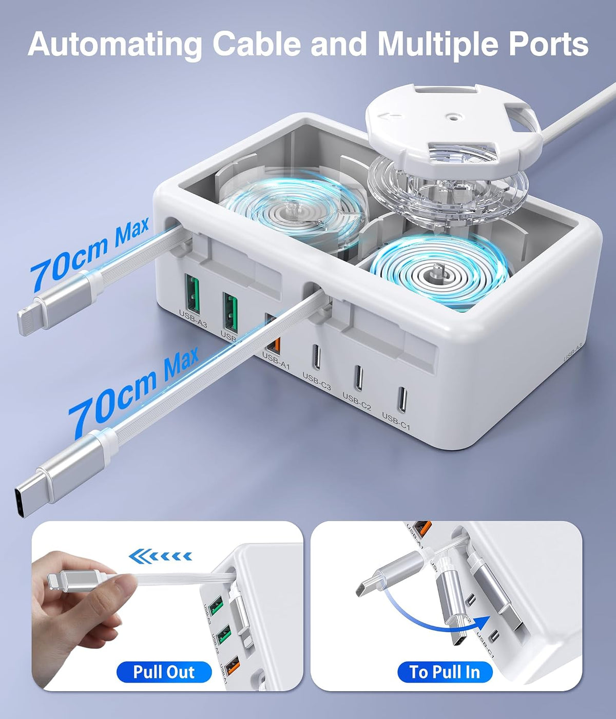 8-in-1 Retractable USB C Charger Charging Station Hub for Multiple Devices