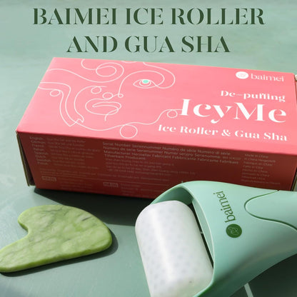 BAIMEI IcyMe Ice Roller for Face and Gua Sha Facial Tool Set, Ice Face Roller Reduces Puffiness Relieves Migraines Skin Care Tools, Self Care for Women - Pink