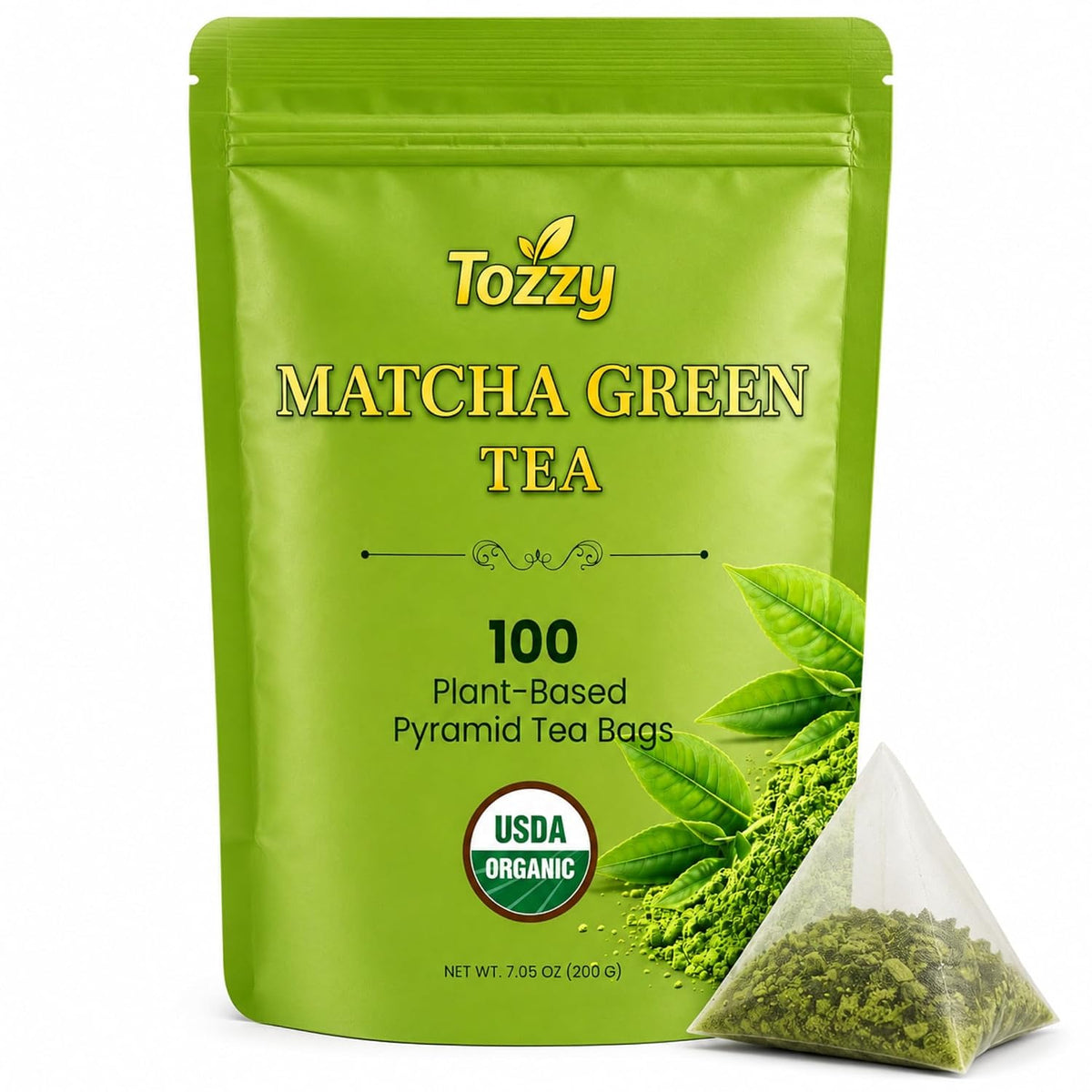 Tozzy Organic Matcha Green Tea, 100 Pyramid Tea Bags