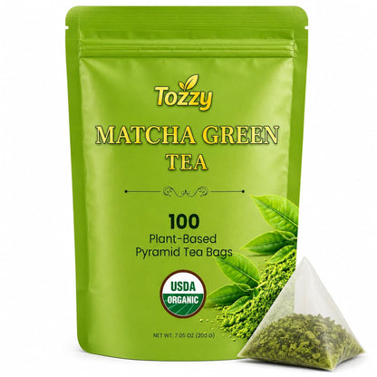 Tozzy Organic Matcha Green Tea, 100 Pyramid Tea Bags