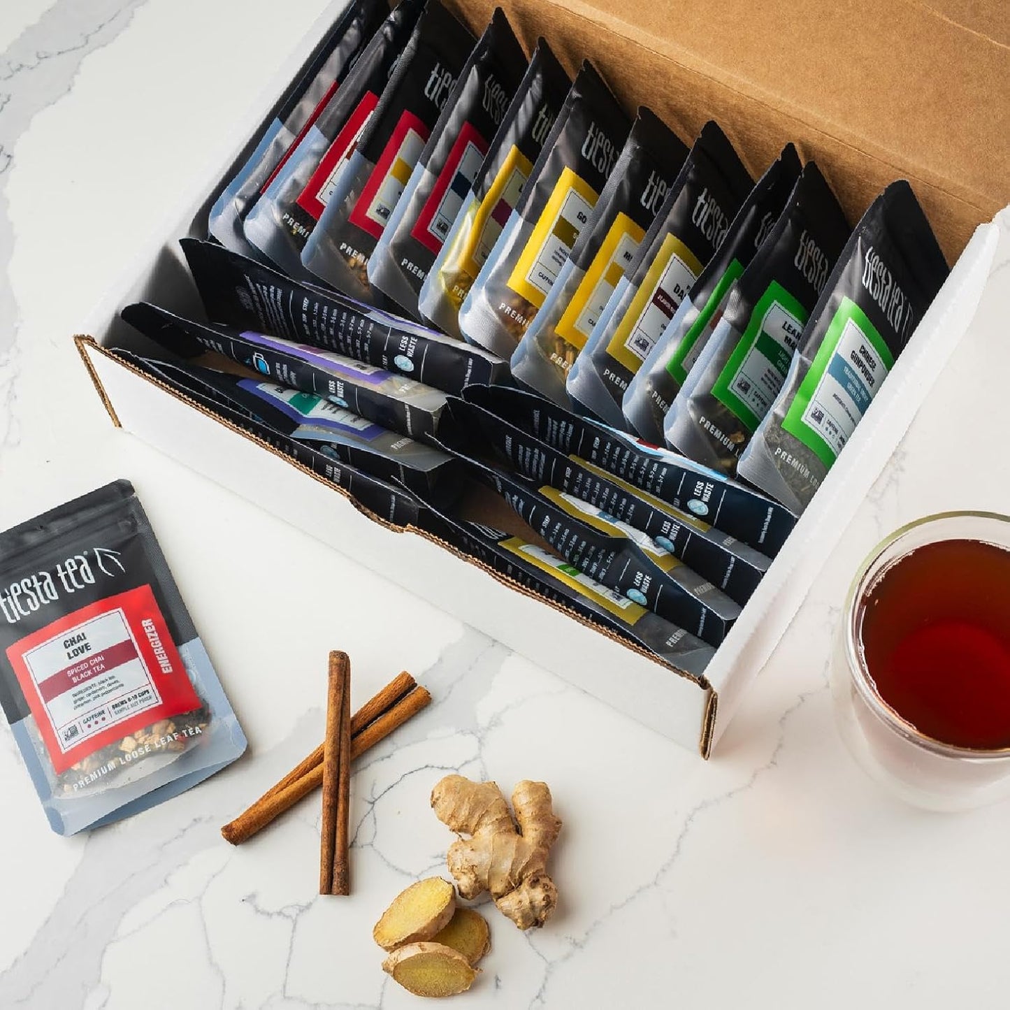 Tiesta Tea - Discovery Sampler Dry Flight Set, Loose Leaf, High to No Caffeine, Hot & Iced Up to 200 Cups, Tea Variety Pack with Green, Herbal, Black & Chai Brew, 20 Resealable Sample Pouches