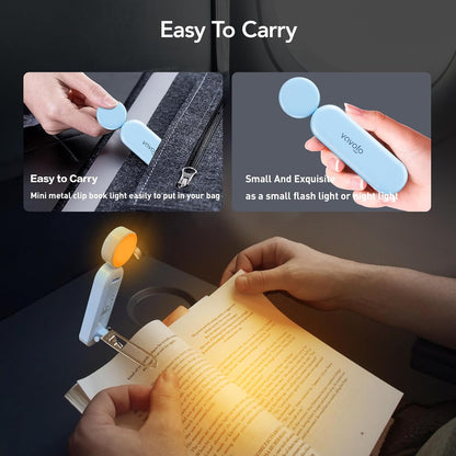 VAVOFO USB Rechargeable Book Light, Blue Light Blocking, Amber Clip-On Bookmark Shaped Reading Light, Eye Care 6 LEDs With 9 Lighting Modes for Bookworms (Grey)