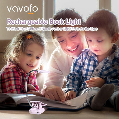 VAVOFO Amber Rechargeable Reading Light, Blue Light Blocking Book Light, 7 LEDs Eye Care 9 Colors 9 Brightness Clip On for Kids Bookworms Reading in Bed with Power Indicator Lasting 70h (Black)