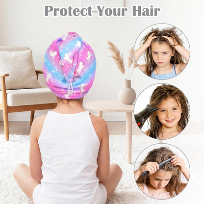 Microfiber Hair Towel Wrap for Kids 2 Pack Quick Drying Hair Towels with Button Hair Turbans for Wet Hair Absorbent Quick Dry Wraps Head Towel Wrap for Women and Girls, Pink Purple Bow