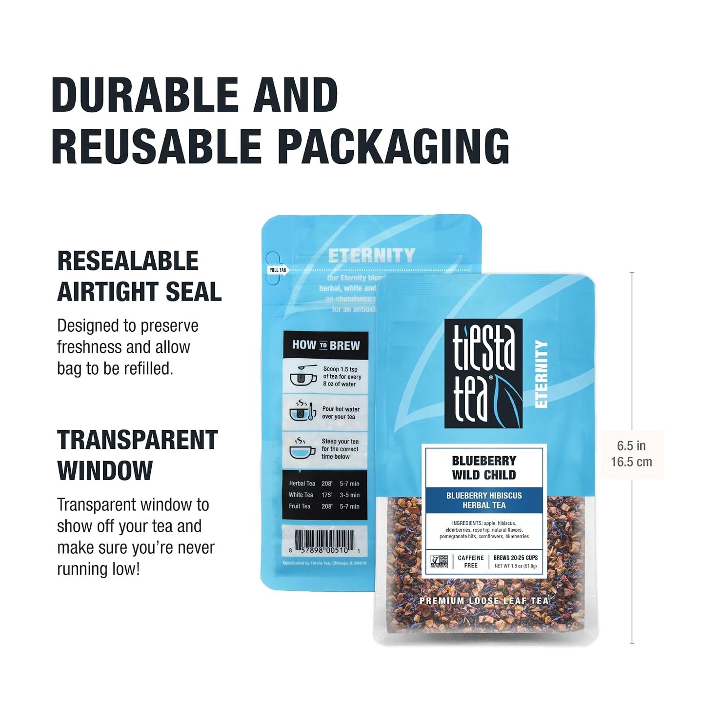 Tiesta Tea Blueberry Wild Child, Loose Leaf, Blueberry Hibiscus Herbal Tea, Premium Non-Caffeinated Blend, Make Hot or Iced, Brews Up to 50 Cups, 5.5 Ounce Refillable Tin