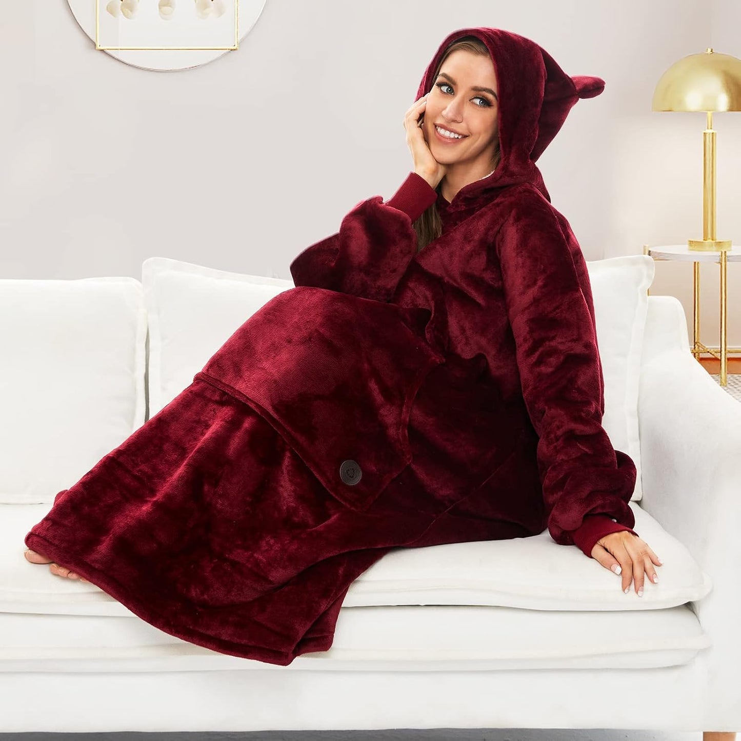 THREE POODLE Wearable Blanket Hoodie for Women, Oversized Sherpa Sweatshirt Blanket for Adults Men, Cozy Hooded Blankets, Gifts for Teen Girls Women Mom Sister