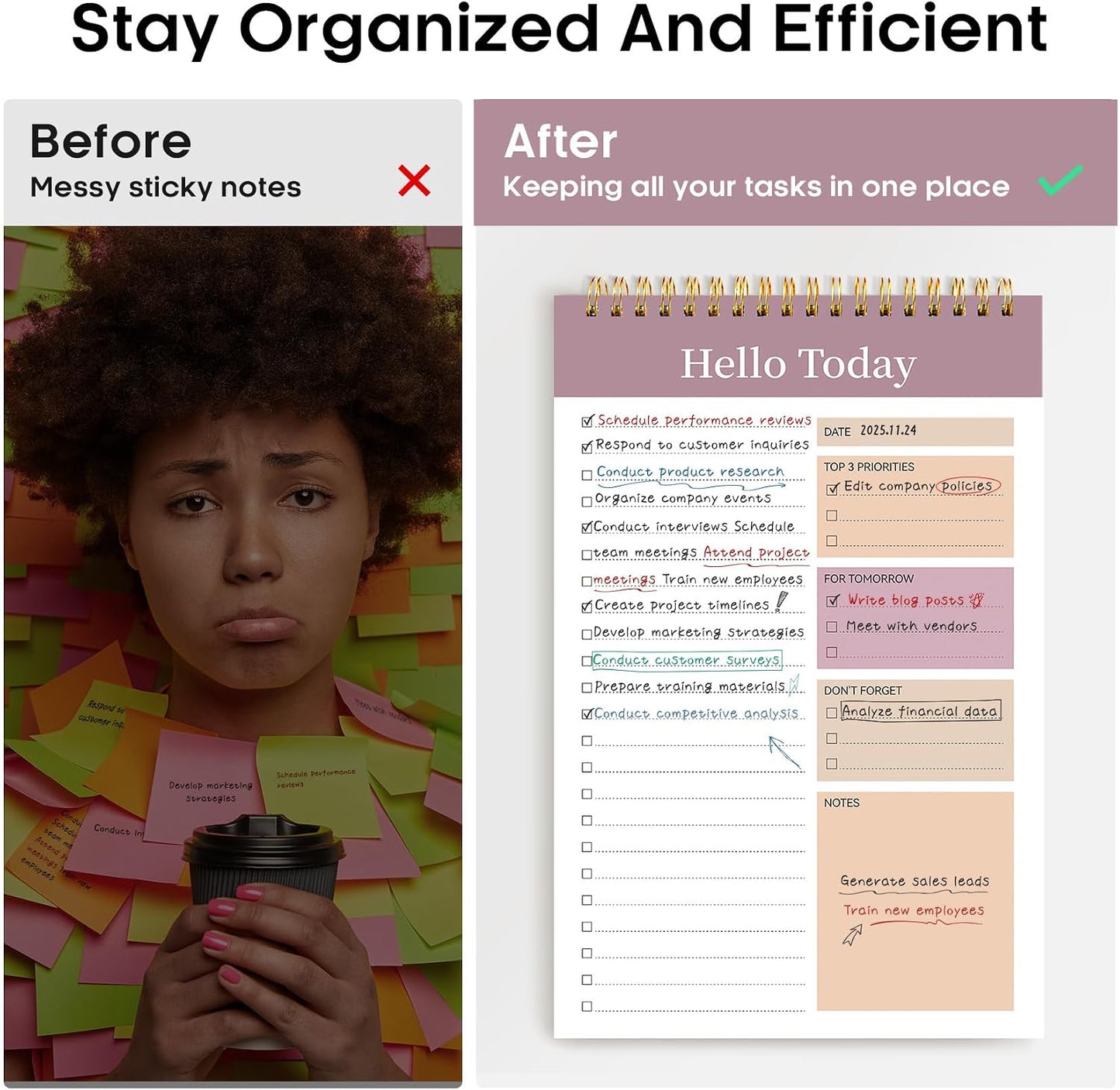 Taja To Do List Notepad - To Do List Notebook for Work with 52 Sheets, 9.8" x 6.5", Undated Daily Planner Perfect for Daily Tasks and Goal Setting, Notepad Suitable for Office, Home & School - Violet Dream