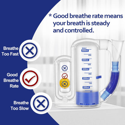 Breathing Exercise Device for Lungs, Lung Exerciser Device – 5000ml Volumetric Deep Breathing Trainer with Flow Rate Indicator for Respiratory Health & Recovery