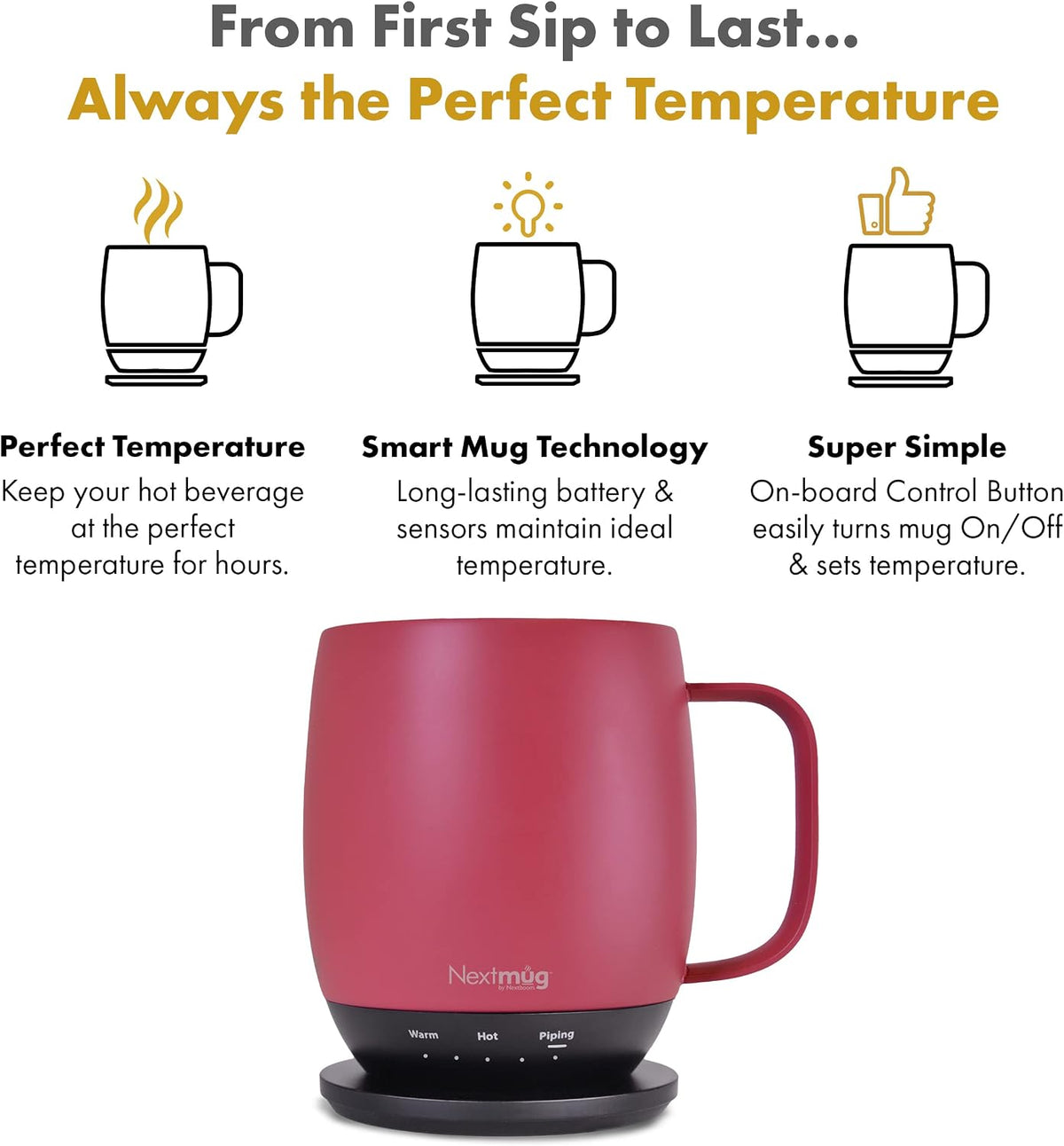 Nextmug - Temperature-Controlled, Self-Heating Coffee Mug